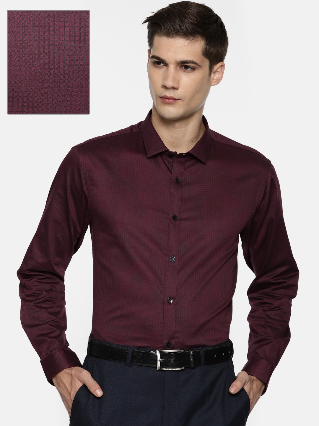 Buy Arrow New York Men Burgundy Snug Slim Fit Printed Formal Shirt ...