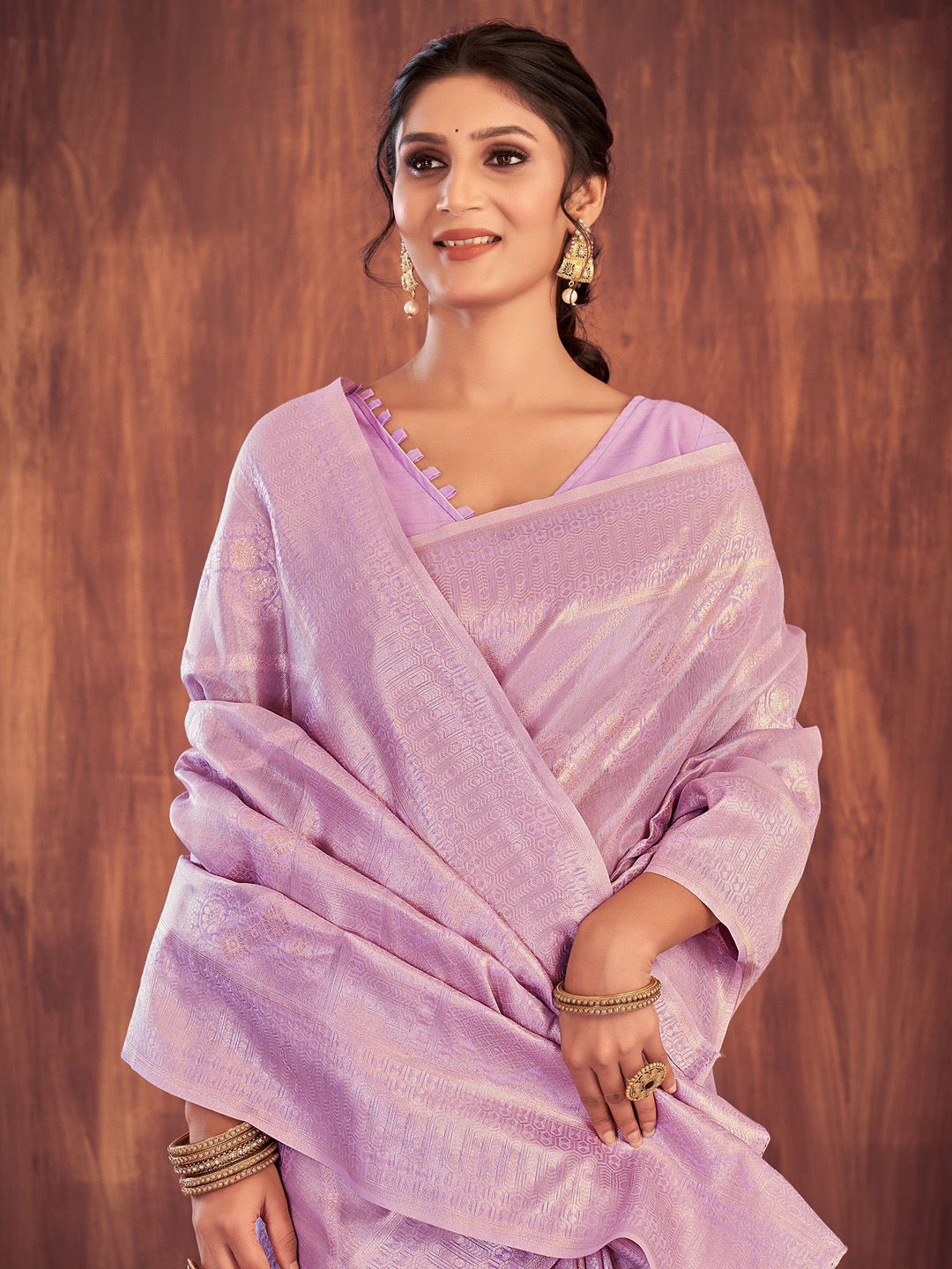Brown Ethnic Motifs Zari Satin Banarasi Saree main image 0
