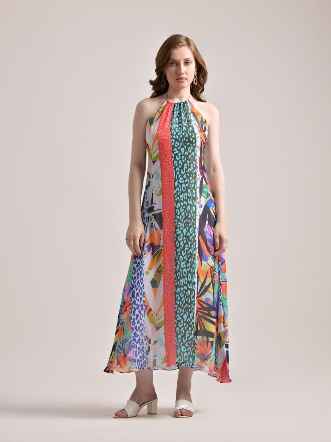 Sunita Ethnic Print A-line Halter Tassel Vacation Maxi Dress