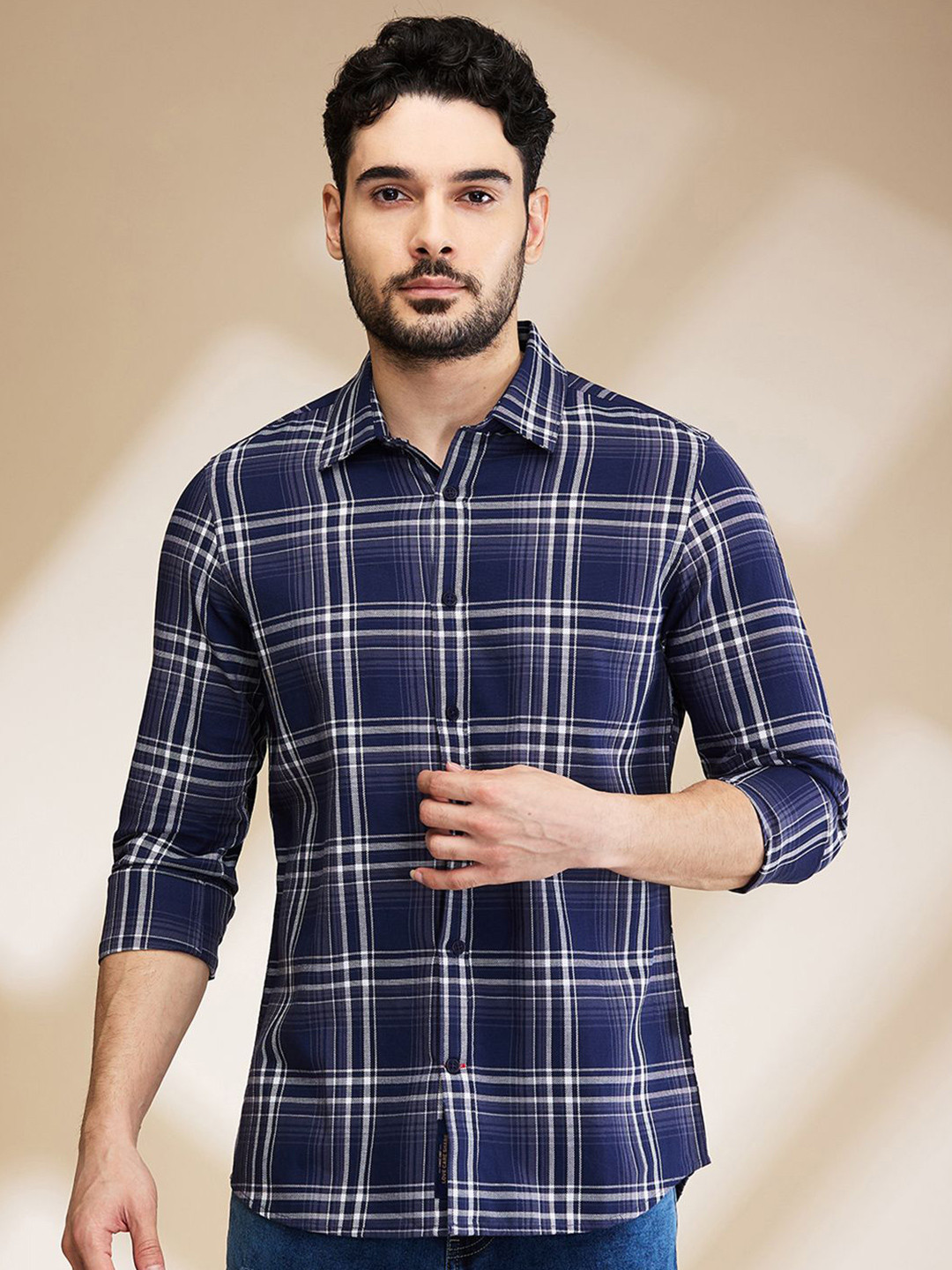 Men's Green Size Tartan Checks Cotton Casual Shirt