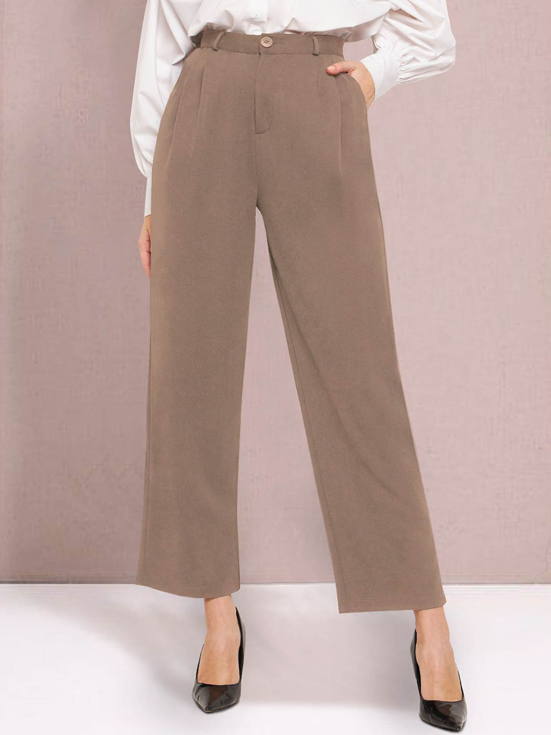 Women's High Waisted Pleated Straight Cut Trousers main image 1