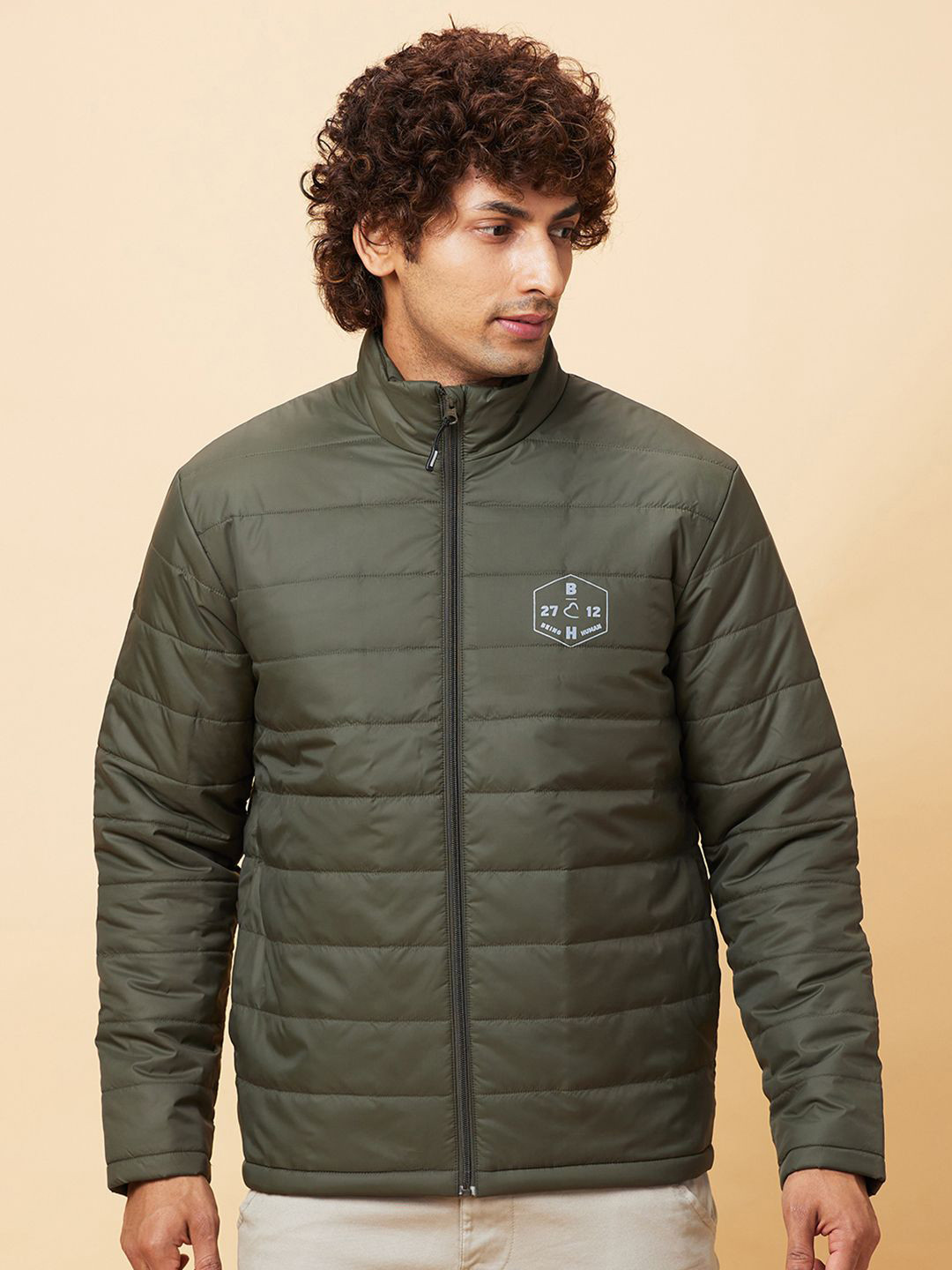 Black Regular Fit Long Sleeves Polyester Men's Jacket by Being Human Clothing