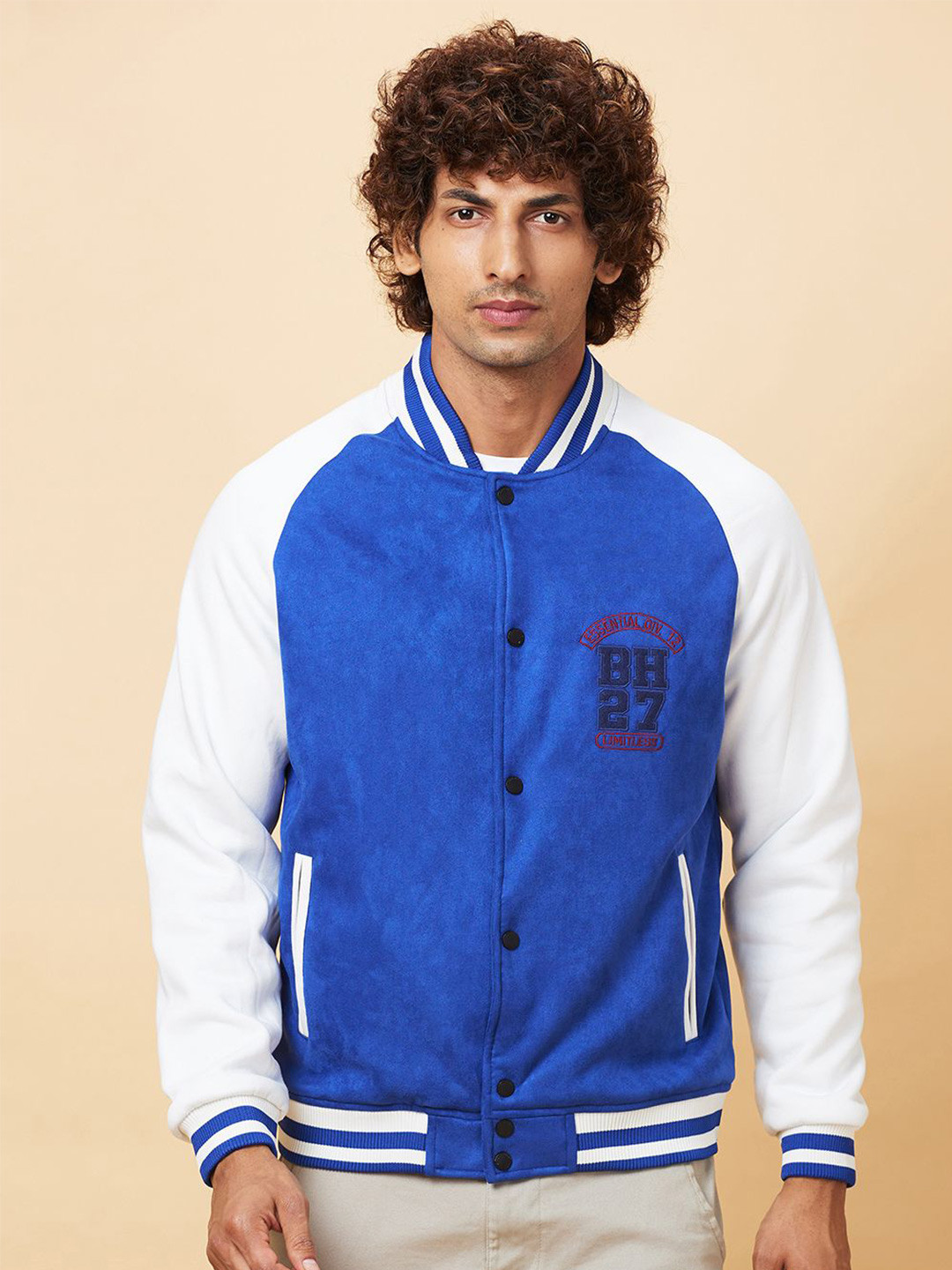 Being Human Men Navy Blue Sporty Jacket with Patchwork main image 1