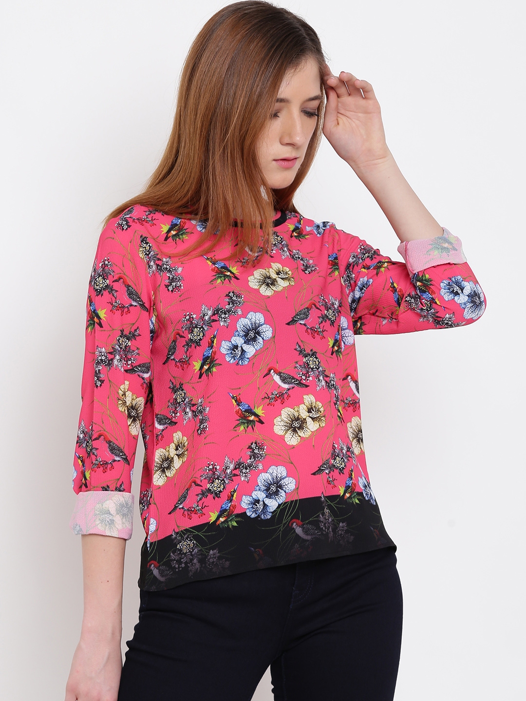 Buy Madame Women Pink & Blue Printed Top - Tops for Women 3006611 | Myntra