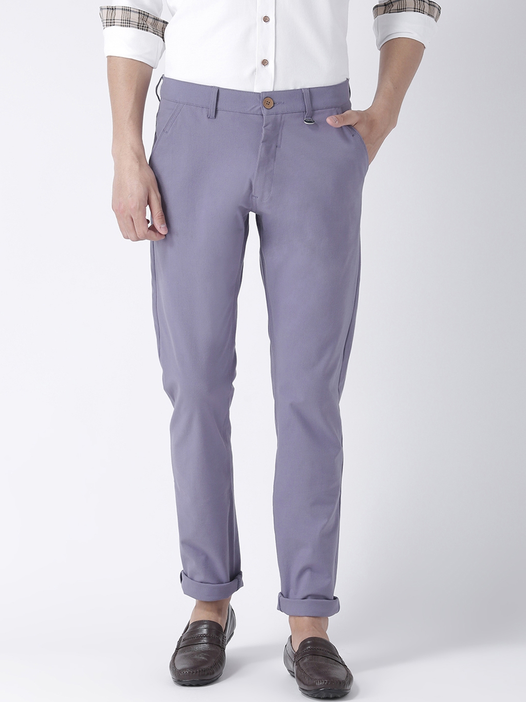 Buy JUMP USA Men Lavender Relaxed Slim Fit Solid Chinos - Trousers for ...