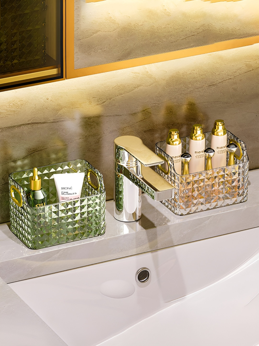 Buy Kuber Industries Green Textured Crystal Finishing Makeup Organisers ...