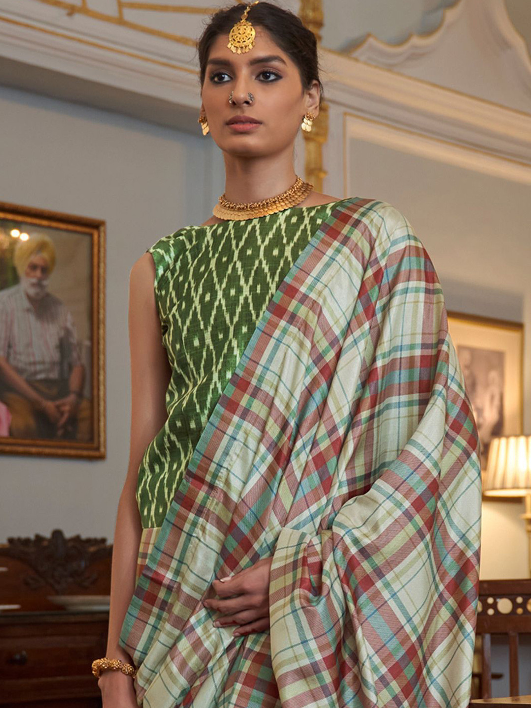 Buy Anouk Checked Block Print Saree - Sarees for Women 30078664 | Myntra