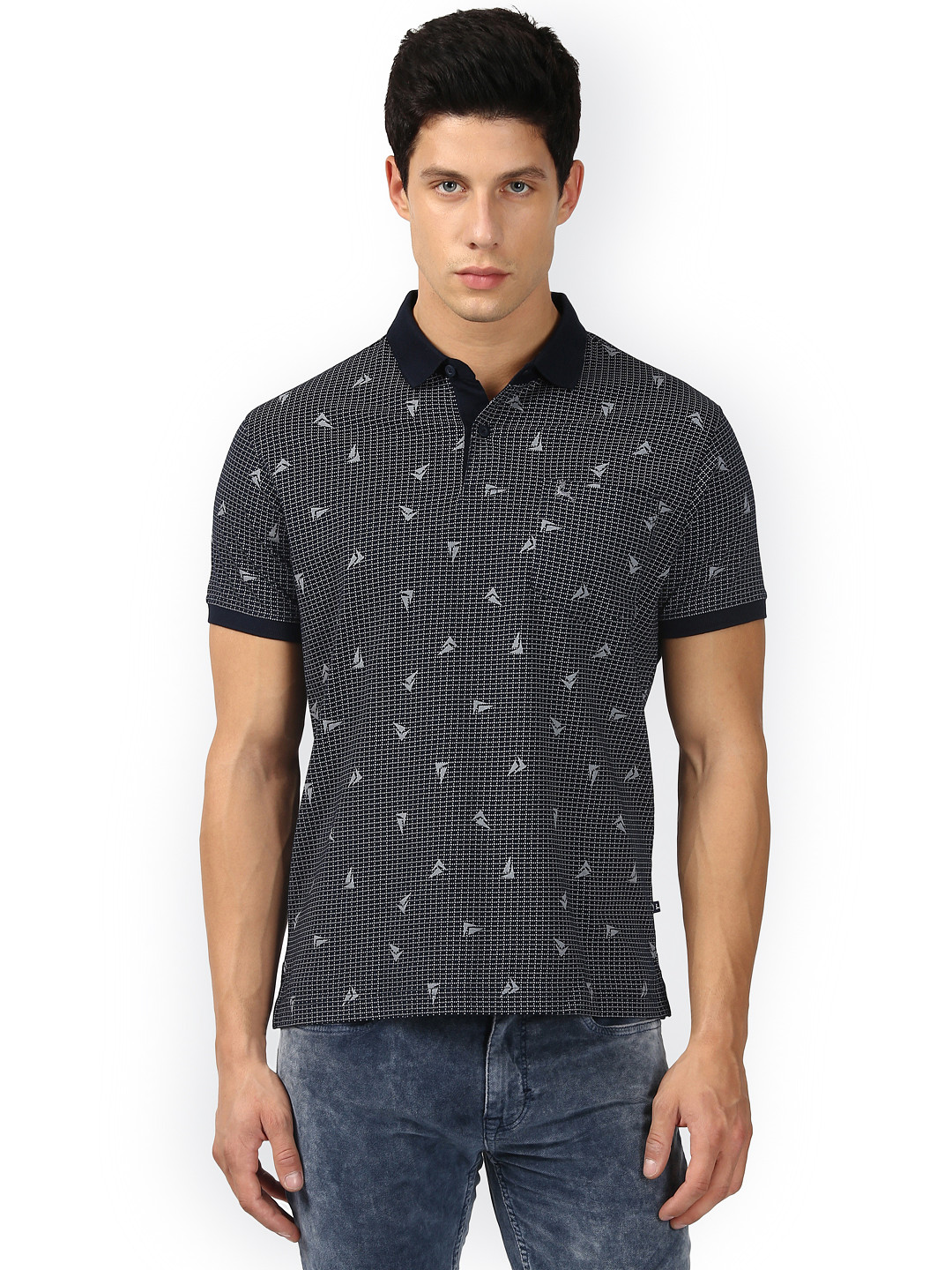Buy Parx Men Navy Blue Printed Polo Collar T Shirt - Tshirts for Men ...