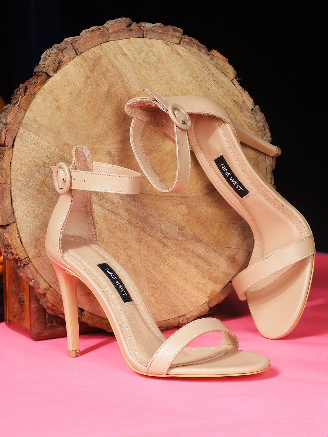 Escarpins Nine West Ouvertes à Bride, Noir, Semelle Intérieure Rose Or, Talon 3,5 Pouces, Taille 7