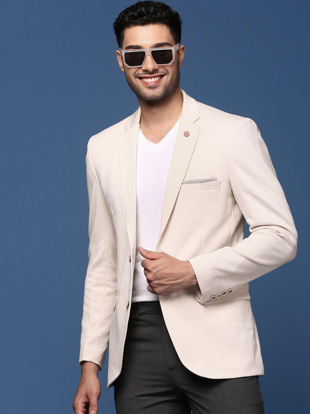 Men's Olive Self Design Single-Breasted Blazers
