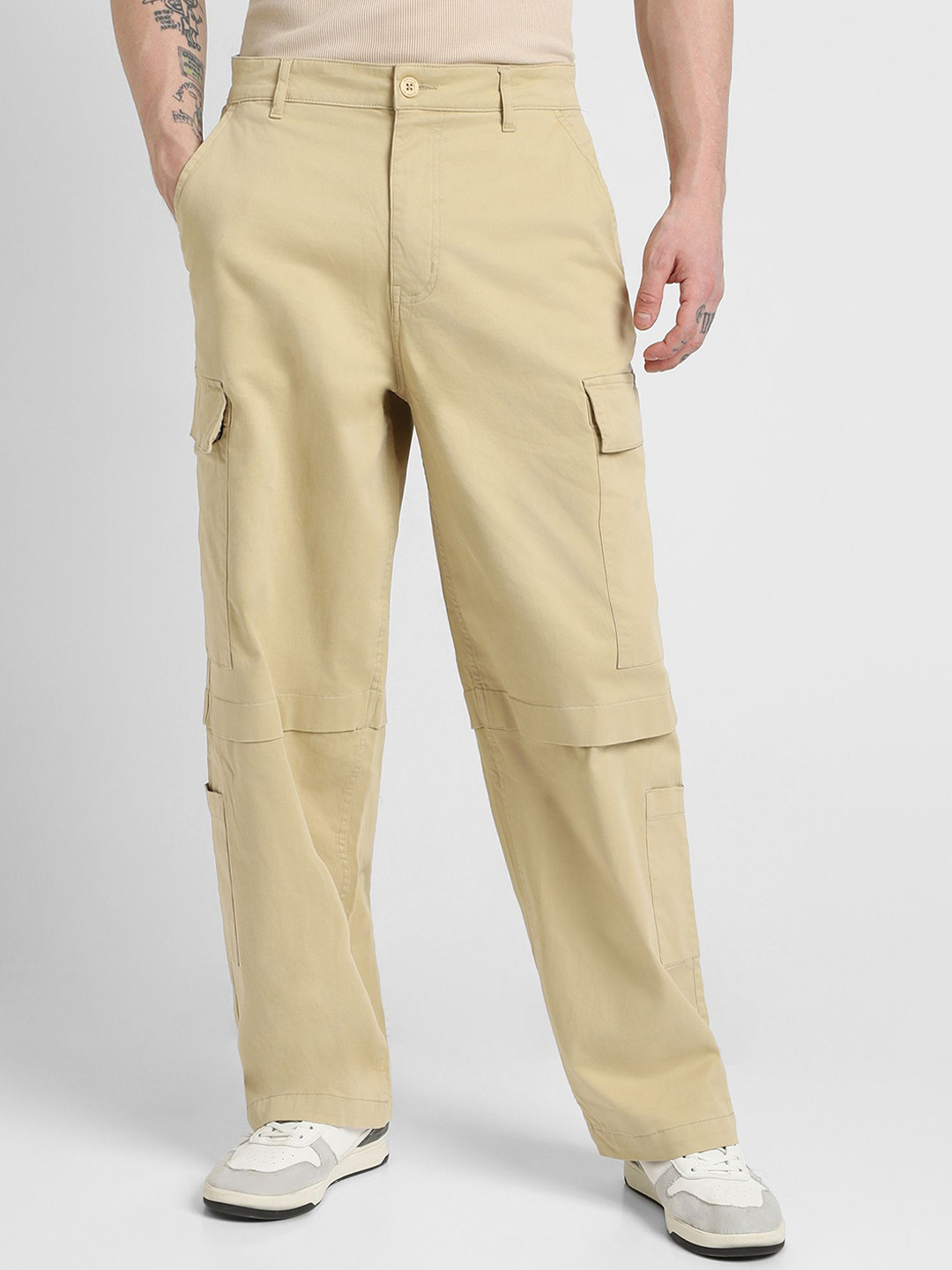 Wine Solid Flat Front Mid Rise Cargos