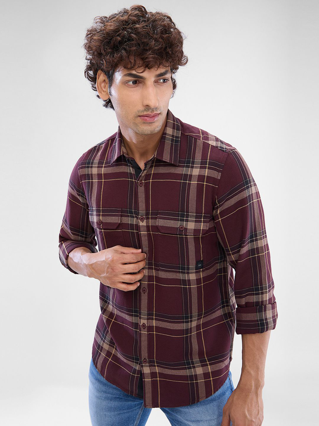 Men's Grey Tartan Checked Slim Fit Shirt main image 0