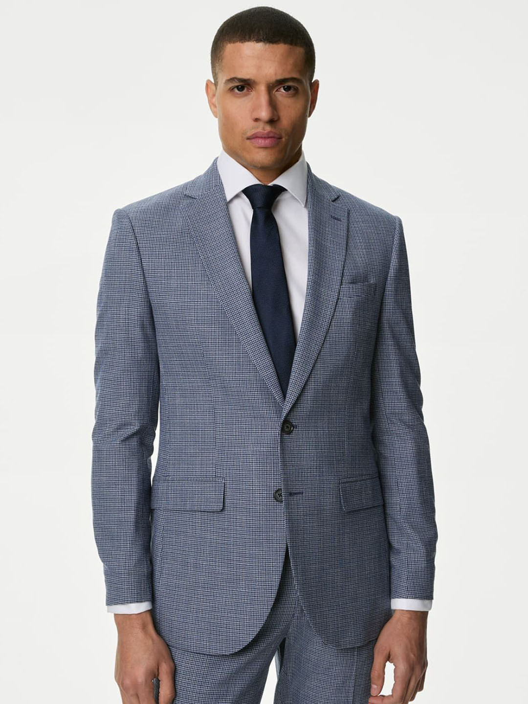 Blazer Havana coupe Tailored bleu marine à carreaux in Laine, soie et lin