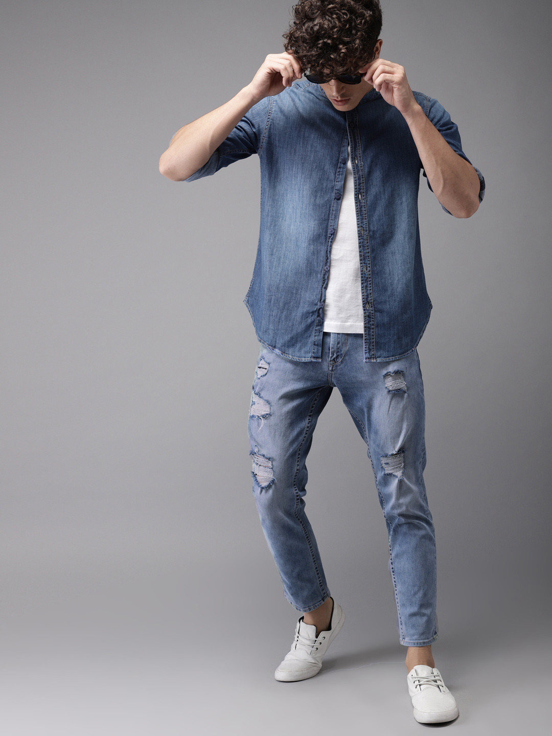 Buy HERE&NOW Men Blue Ankle Slim Tapered Mid Rise Mildly Distressed