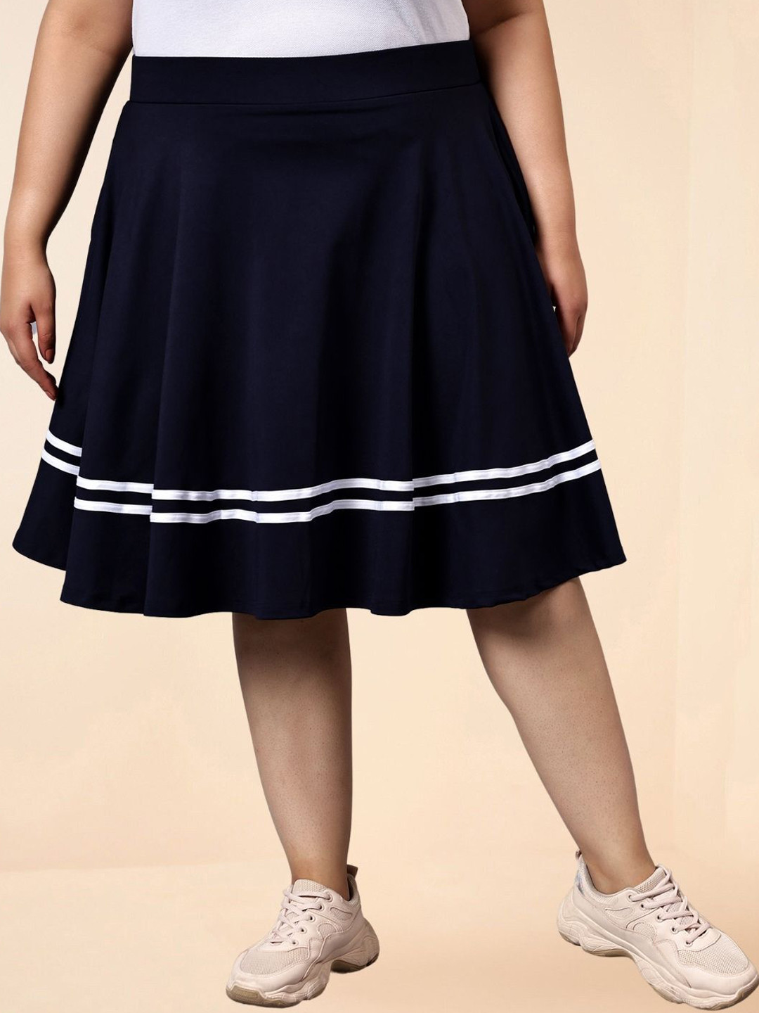 Striped Flared Midi Skirt