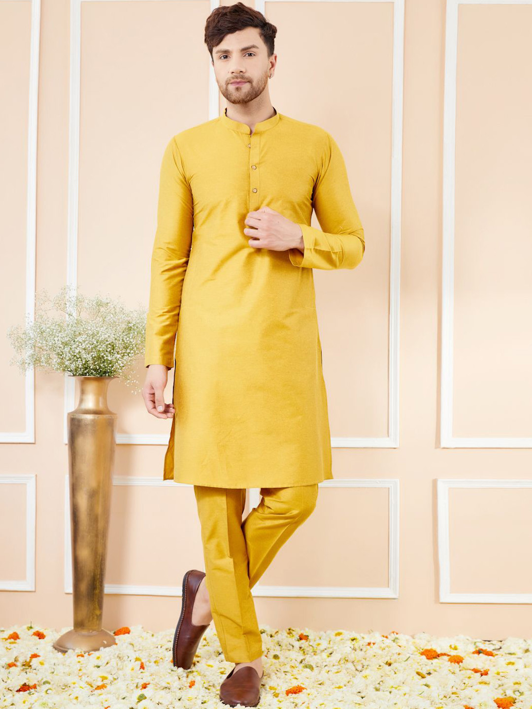 Men'S Solid Pure Cotton Kurta With Pyjamas