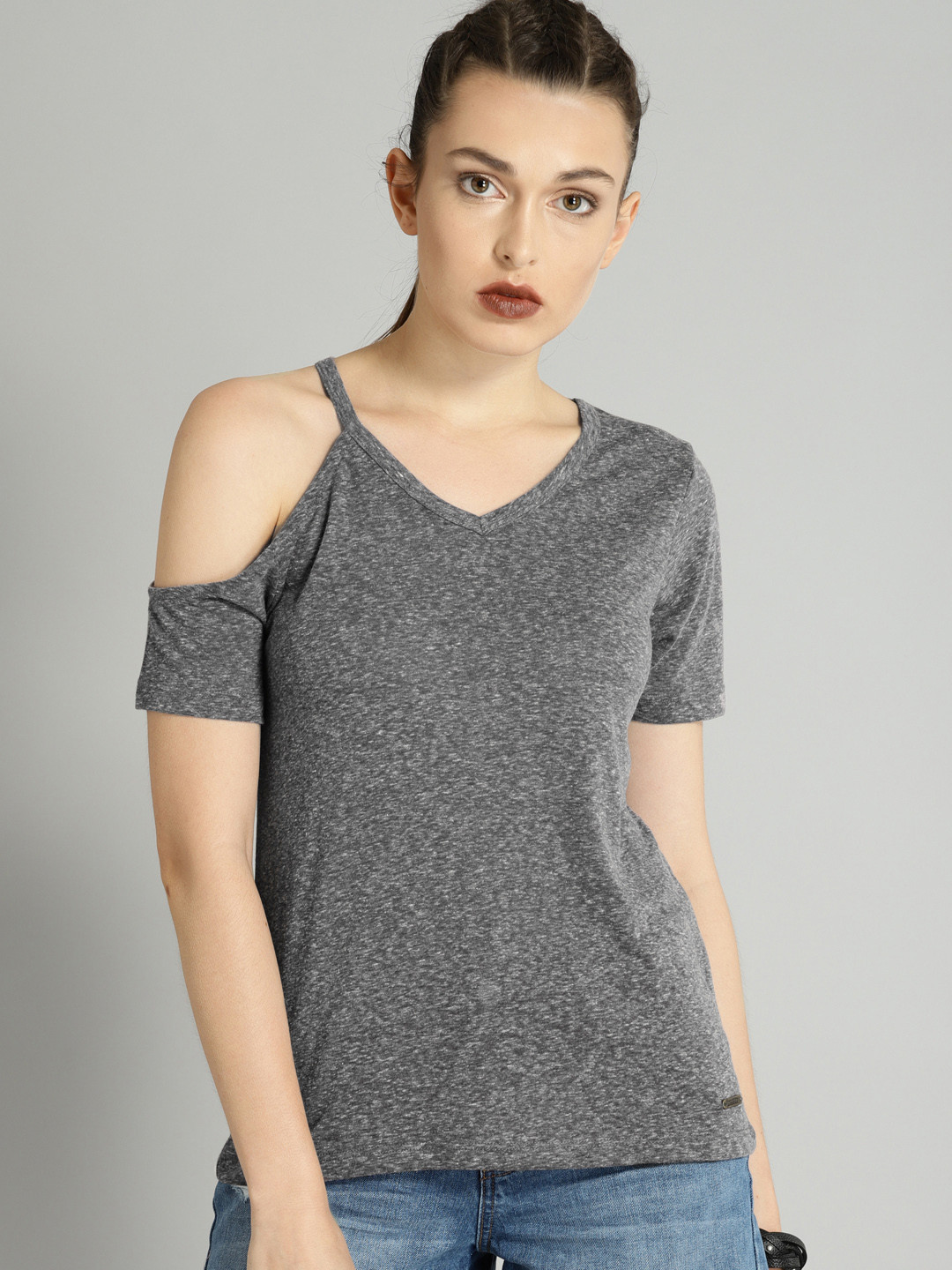 Buy Roadster Women Charcoal Grey Solid Top Tops for Women 3011582