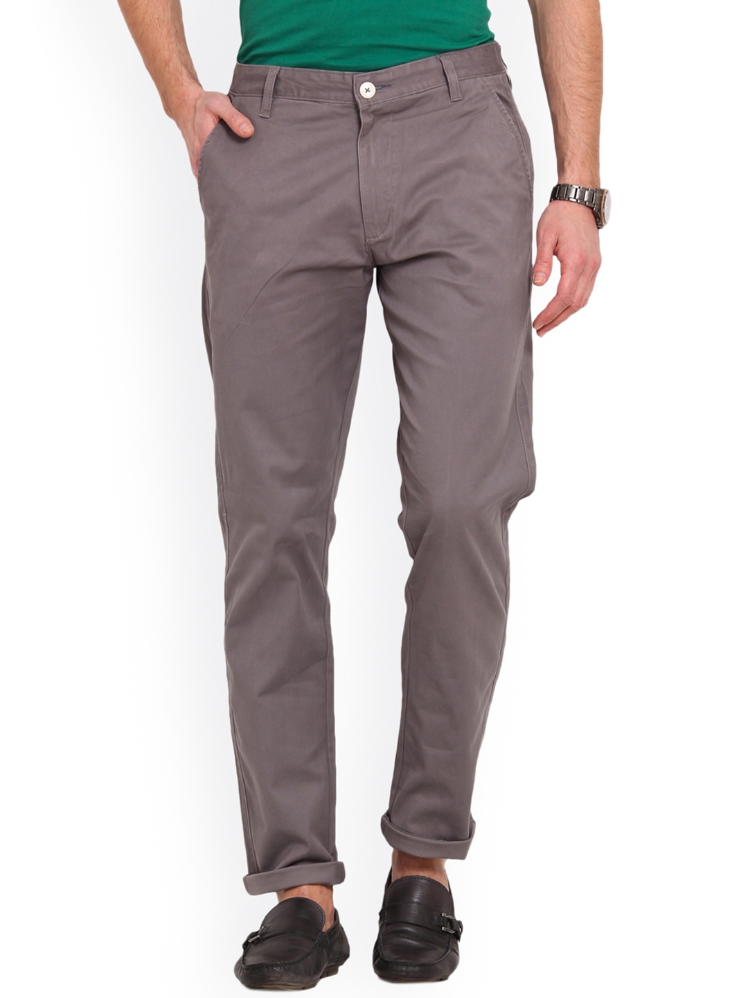 Buy Ennoble Men Grey Tailored Slim Fit Solid Chinos - Trousers for Men ...