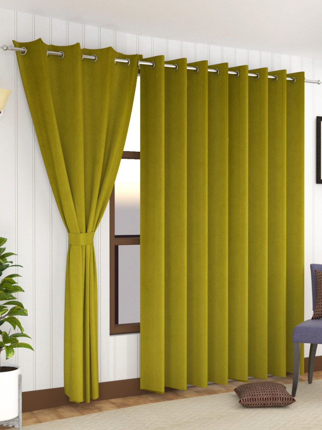 Buy Florida Green 2 Pieces Velvet Long Door Curtain Curtains And
