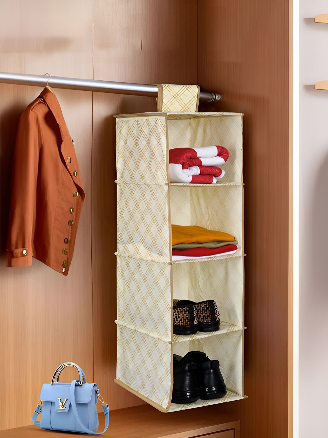 Buy Kuber Industries Cream Coloured Printed 4 Shelf Shoe Rack - Racks ...