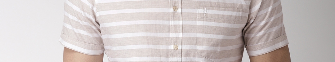 Buy Indian Terrain Men Khaki & White Slim Fit Striped Casual Shirt ...