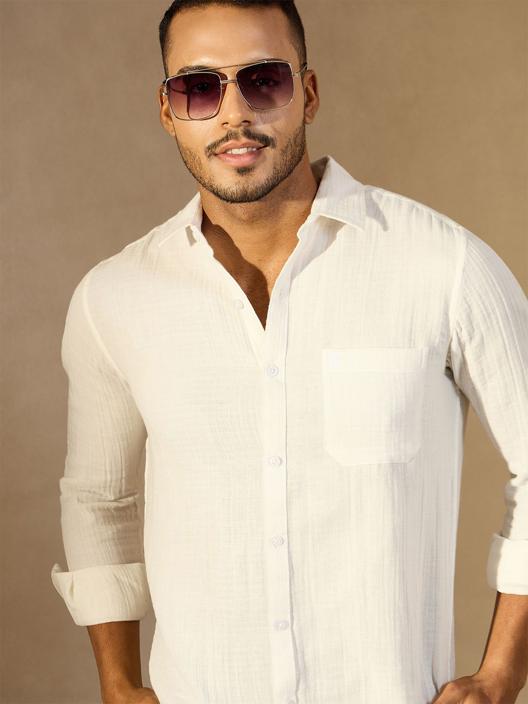 Men'S Premium Rayon Shirt With Self-Design Spread Collar