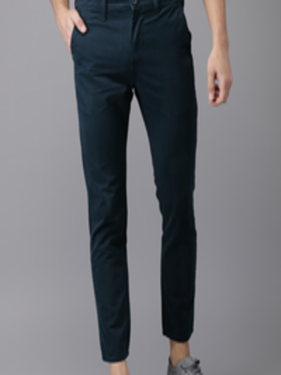 Buy HERE&NOW Men Navy Blue Slim Fit Solid Cropped Chinos - Trousers for ...