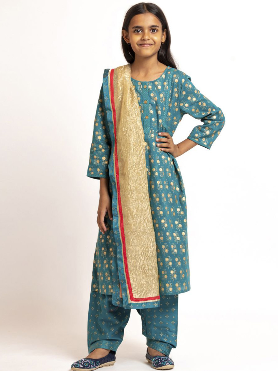 Multicolor - Girls Sanganeri Block Print Pure Cotton Kurta Set (2-6 Years) 06