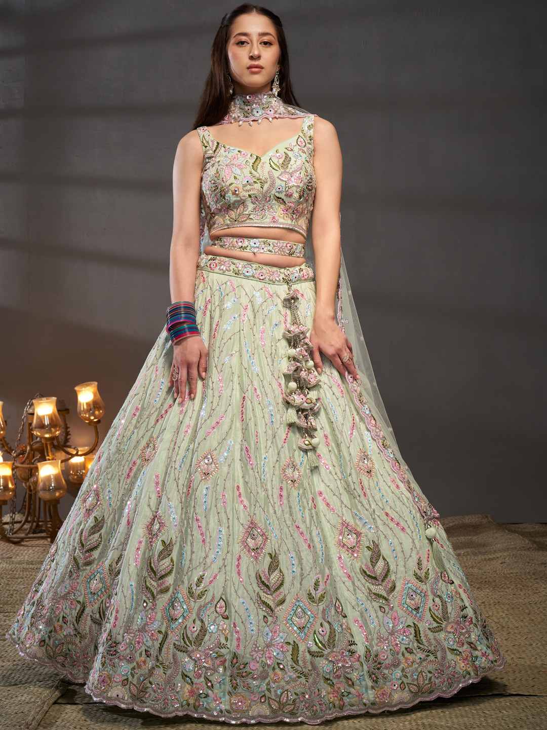 Babyhug Woven Half Sleeves Sequinned & Floral Embroidered Choli With Lehenga and Net Dupatta - Magenta main image 1