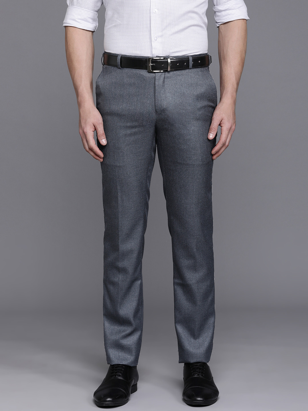 Buy Raymond Men Textured Slim Fit Formal Trousers - Trousers for Men ...