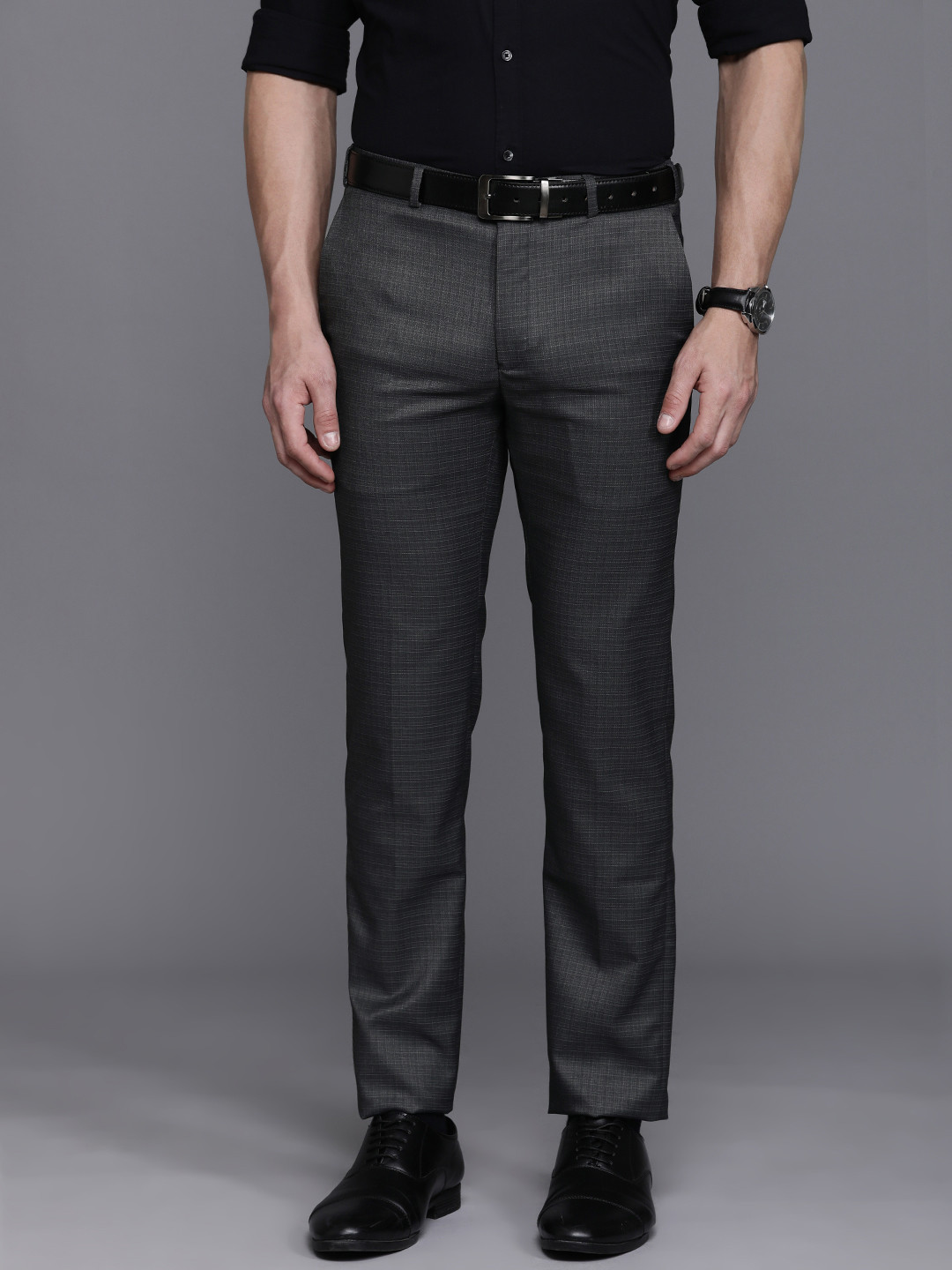 Buy Raymond Men Checked Slim Fit Formal Trousers - Trousers for Men ...