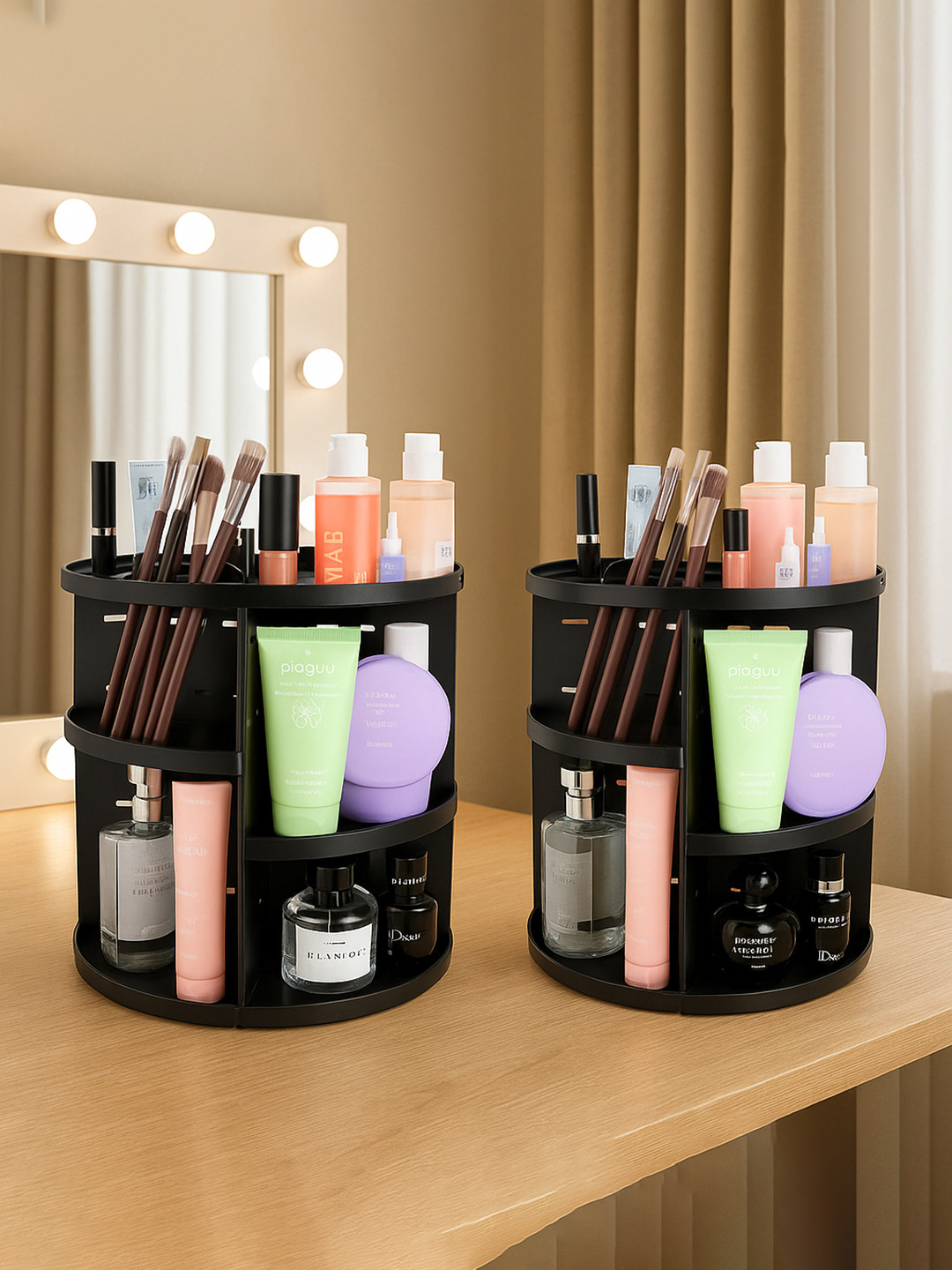 Buy Kuber Industries Black 2 Pieces Regular Makeup Organisers ...