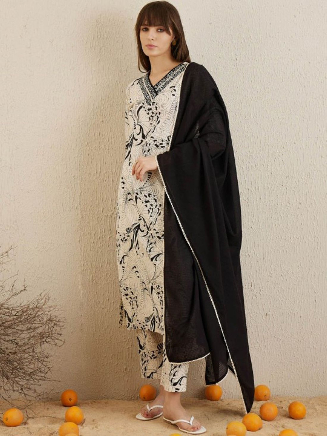 VISHI | Blue Mirror Work Kaftan Set | Abstract Floral Print Kurta Pant Co-ord for Women