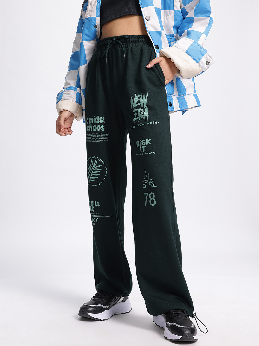 Womens Premium Cotton Printed Colourblocked Track Pants