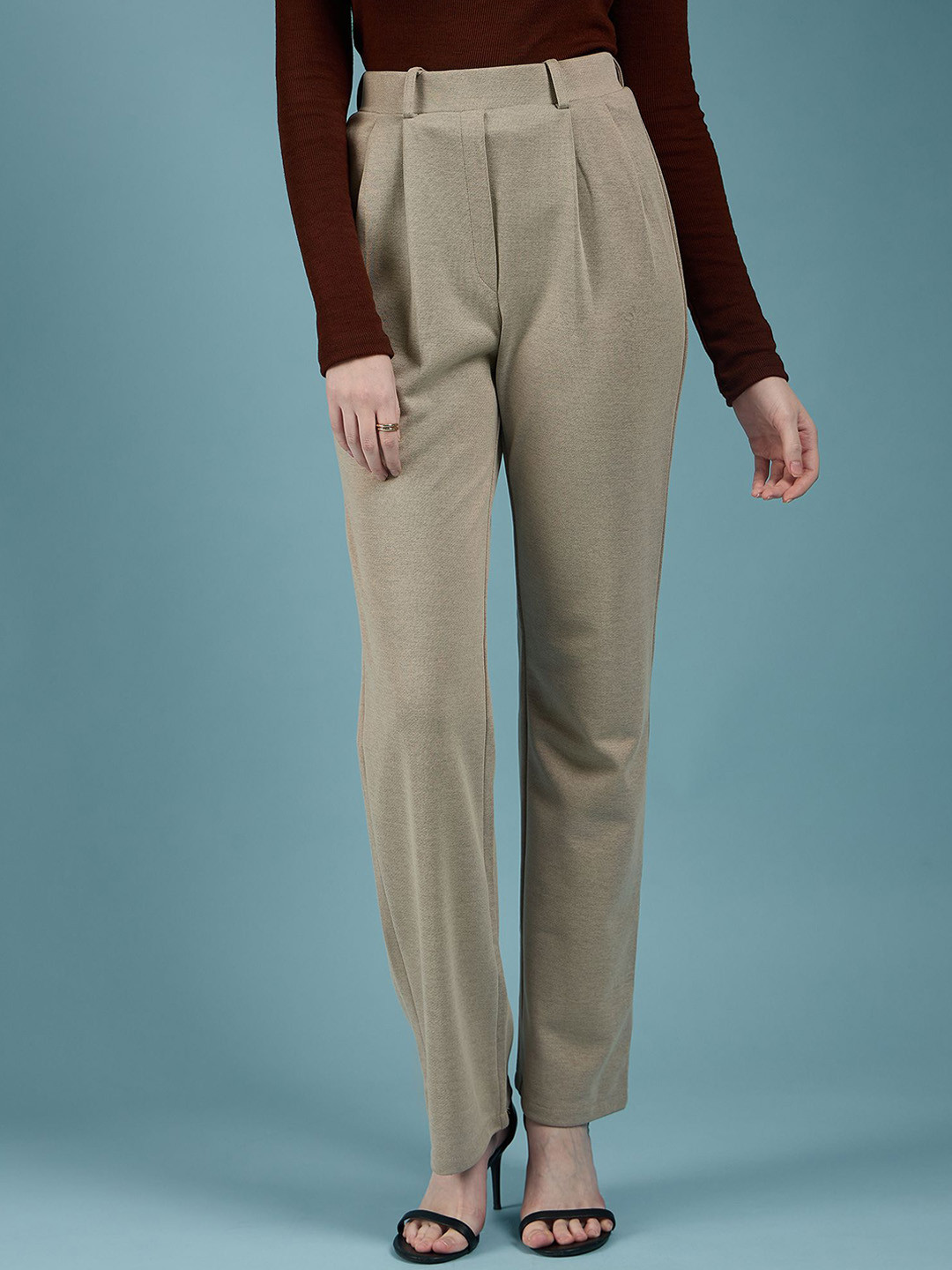 Buy Dressberry Women Solid Classic Mid Rise Regular Fit Formal Trousers