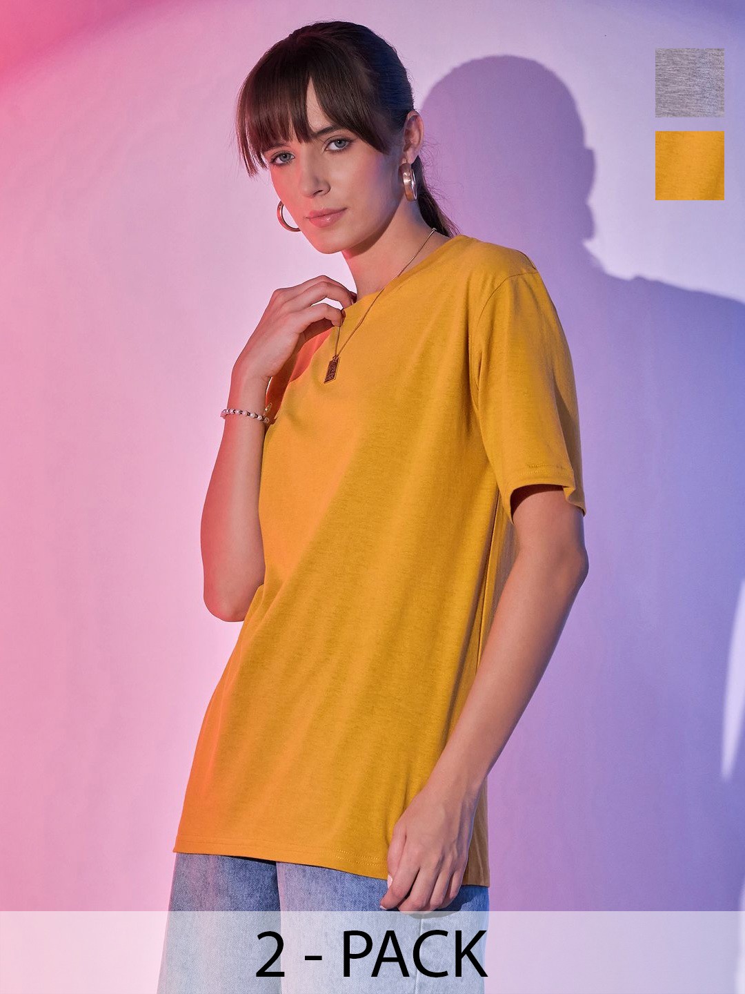 Buy BUY NEW TREND Pack Of 2 Women Raglan Sleeves Oversized Tshirts ...