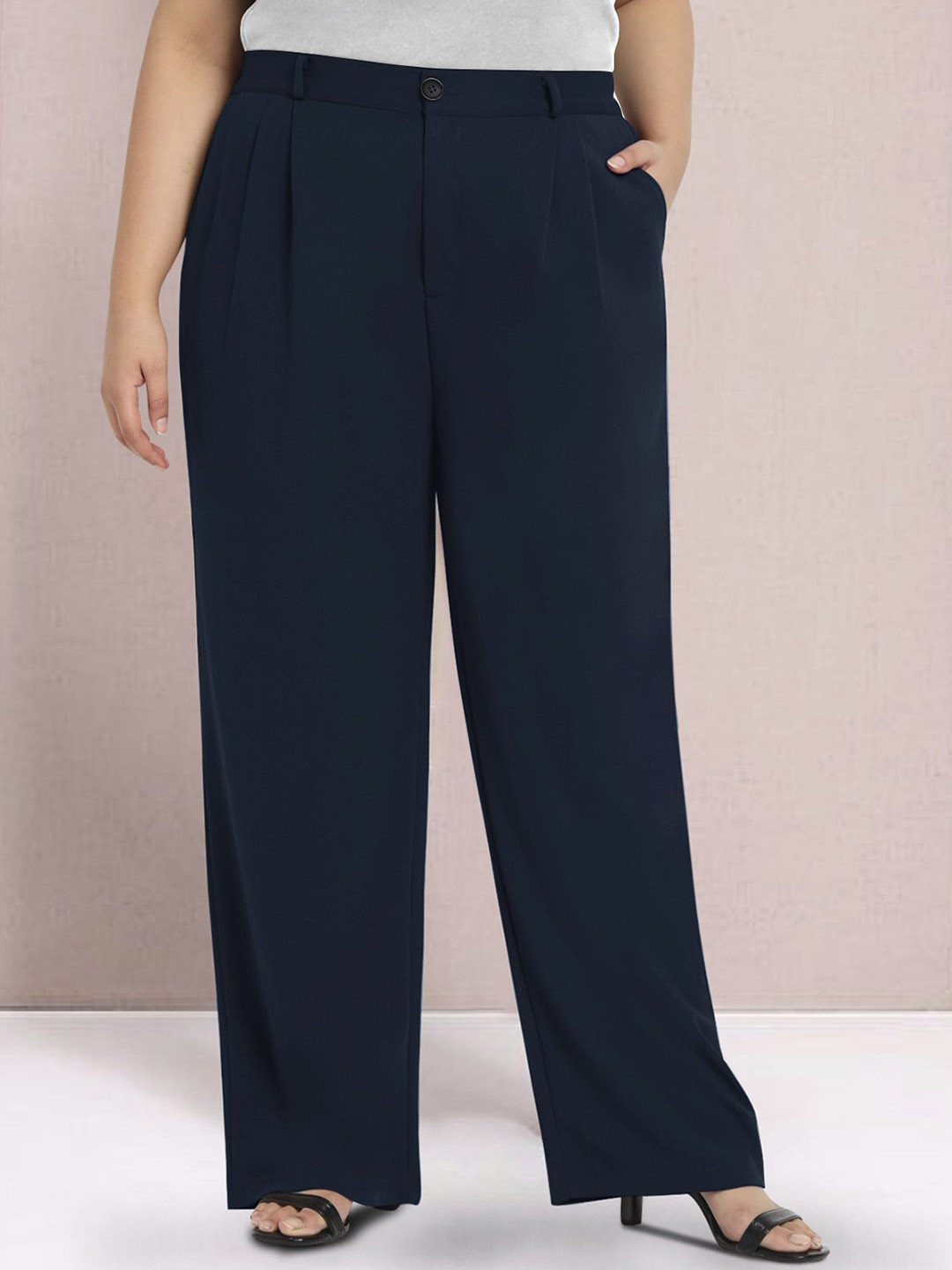 Buy Wild U Women Solid Straight Fit High Rise Wrinkle Free Pleated ...