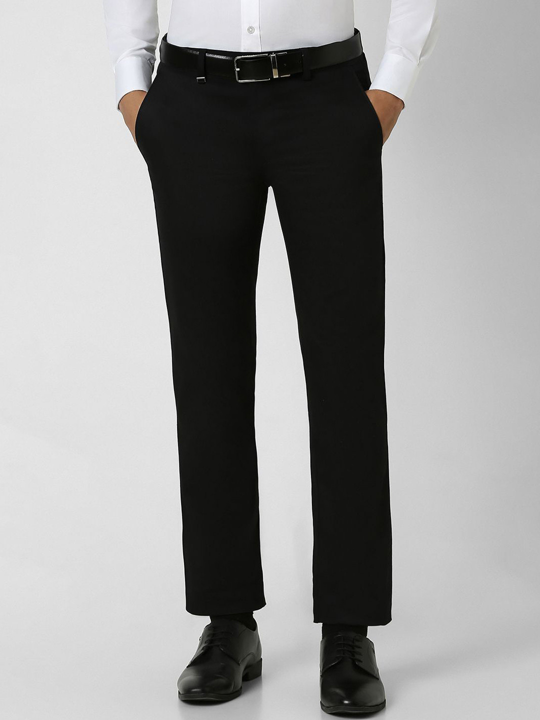 Buy Van Heusen Men Solid Mid Rise Slim Fit Formal Trousers - Trousers ...