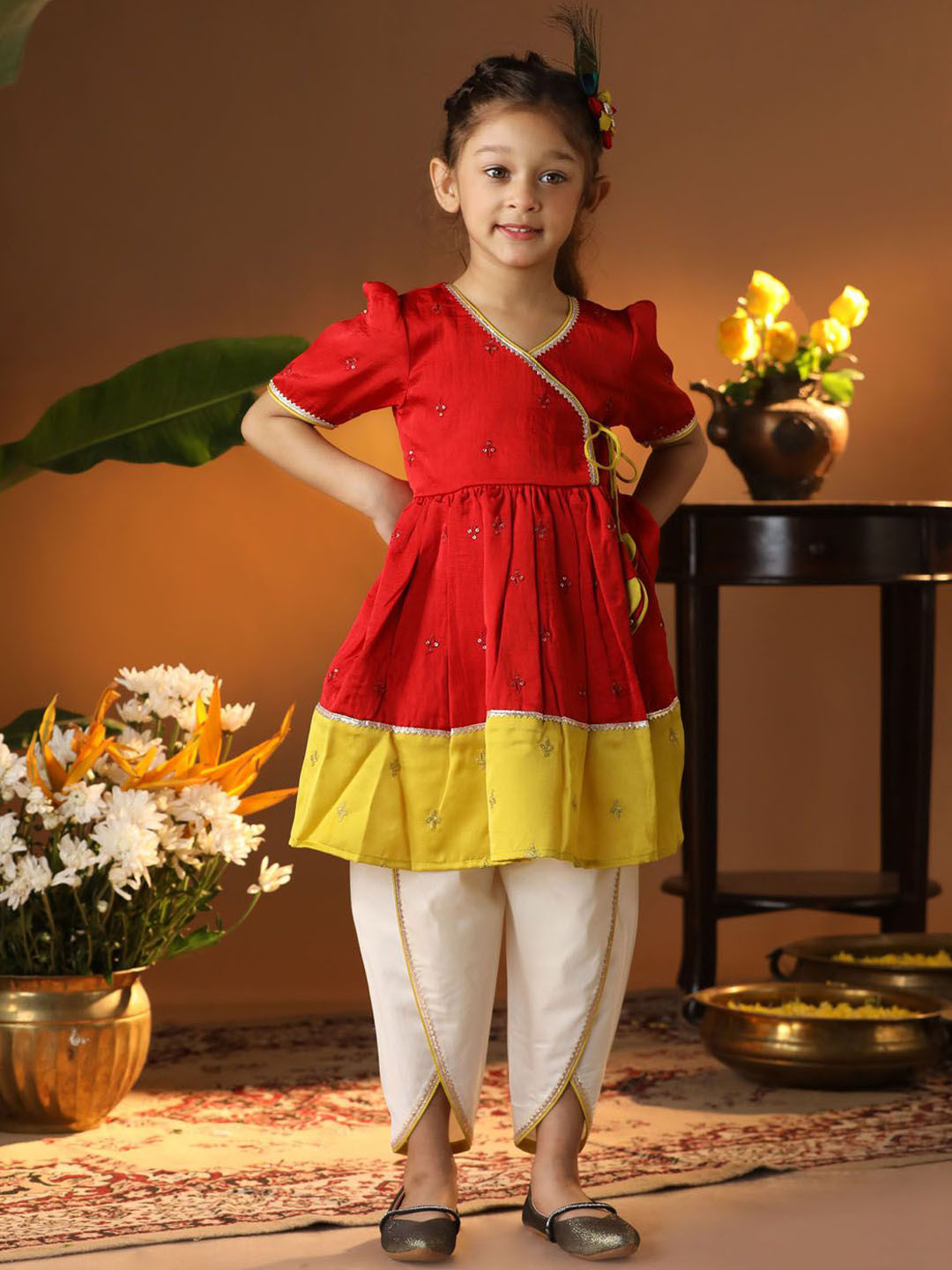 Celeste Blue Floral Embroidered Girls Anarkali Kurta Set