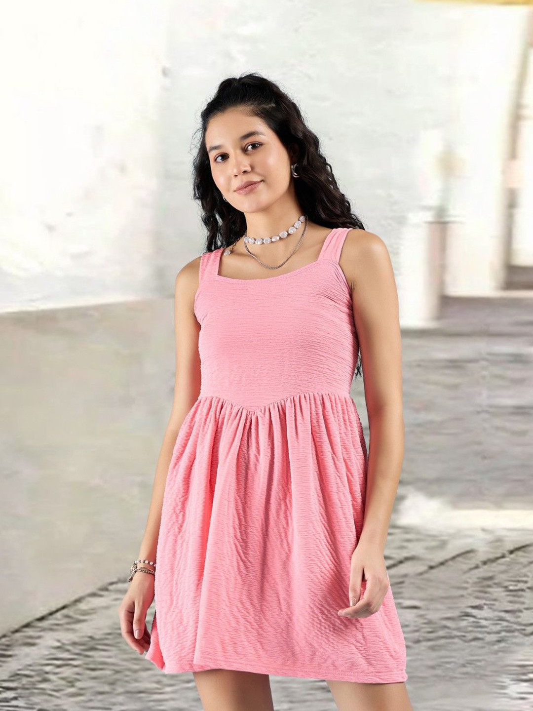 ONE CLOTHING Women's Acid Wash Short Sleeve Crew Neck Above the Knee Fit Flare Dress Gray Size X-Large