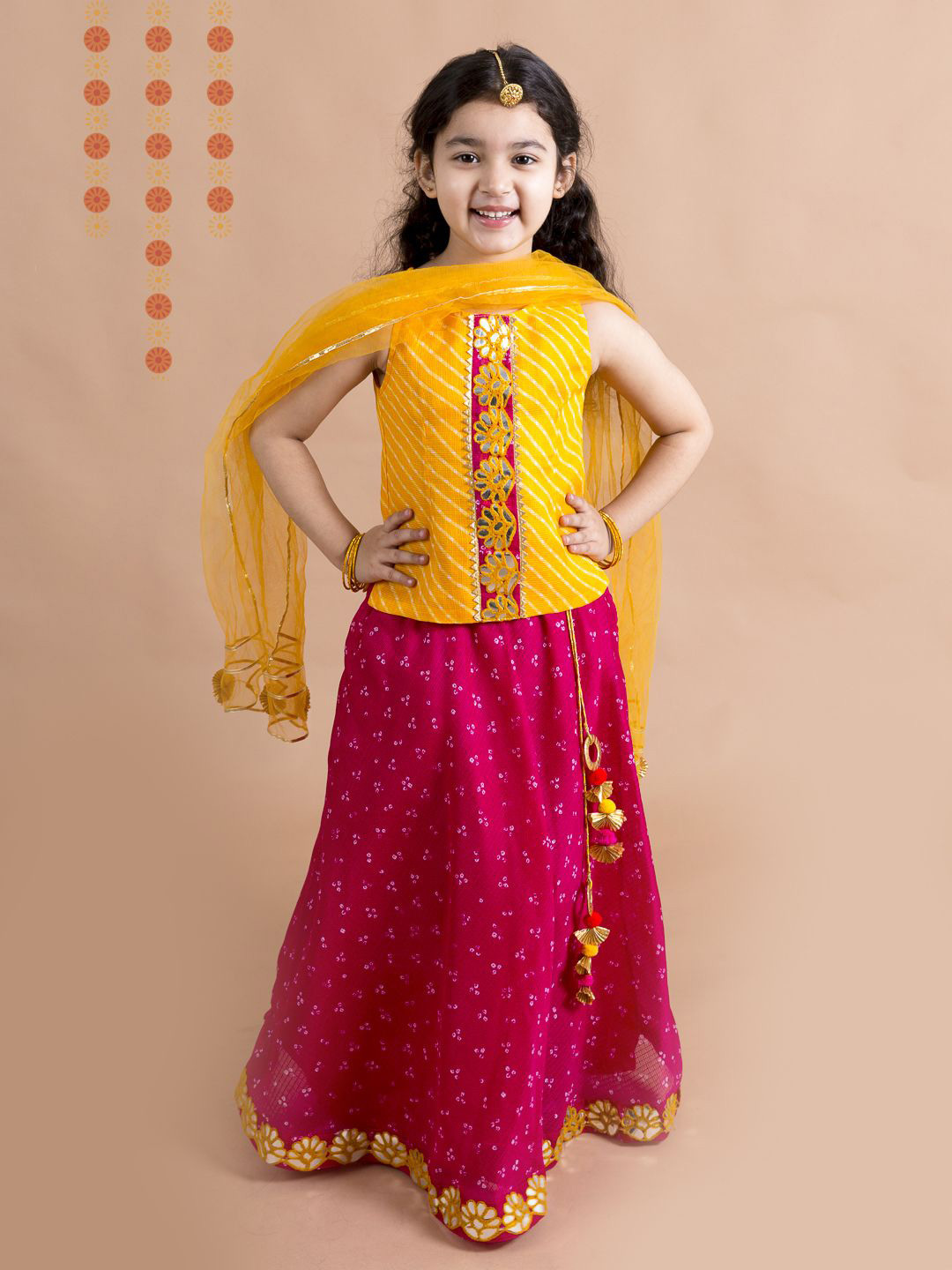 Girls Embroidered Mirror Work Ready To Wear Lehenga Blouse With Dupatta
