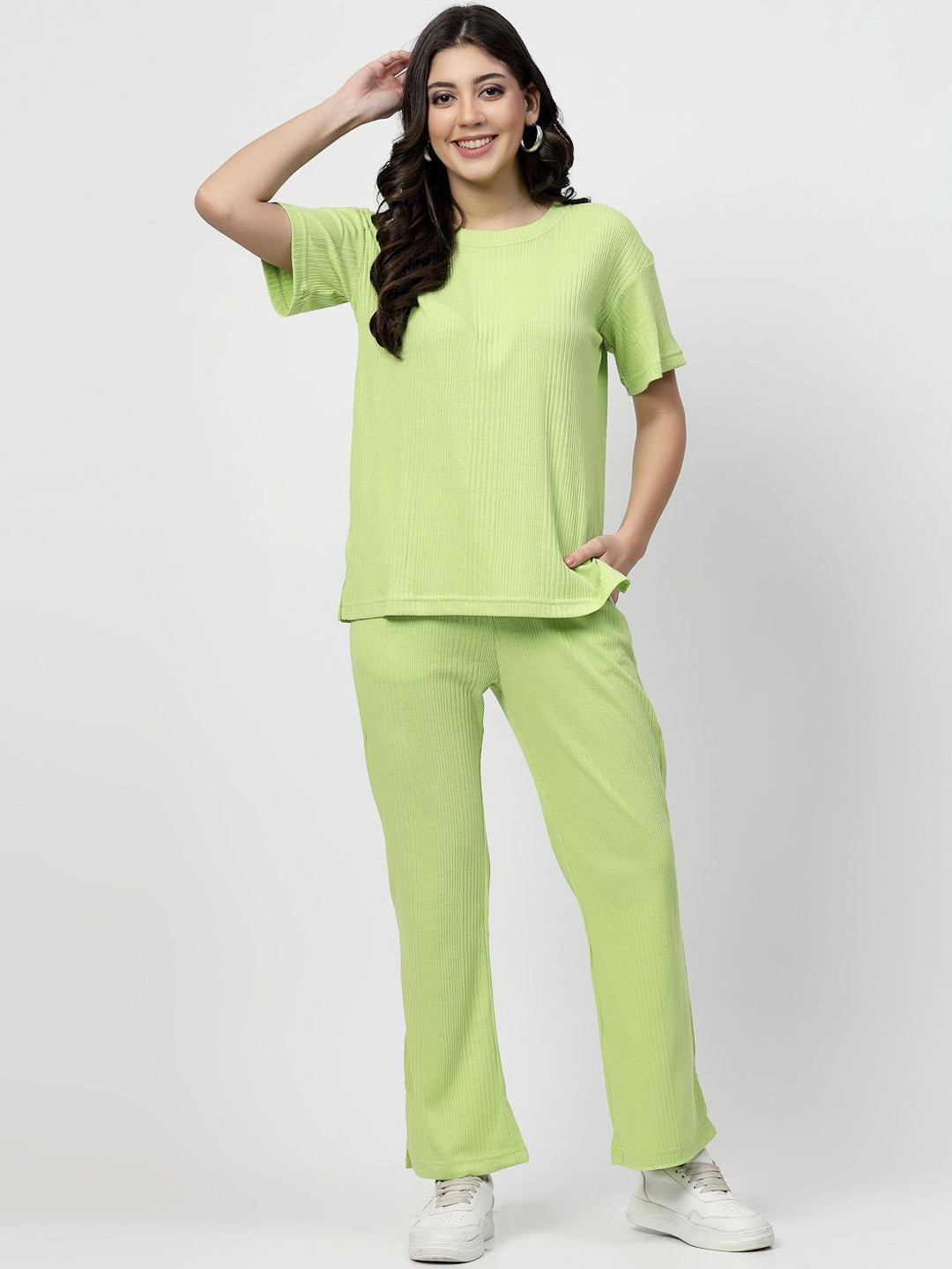 Buy ETC Striped Drop Shoulder Sleeves Oversized T Shirt & Trouser ...