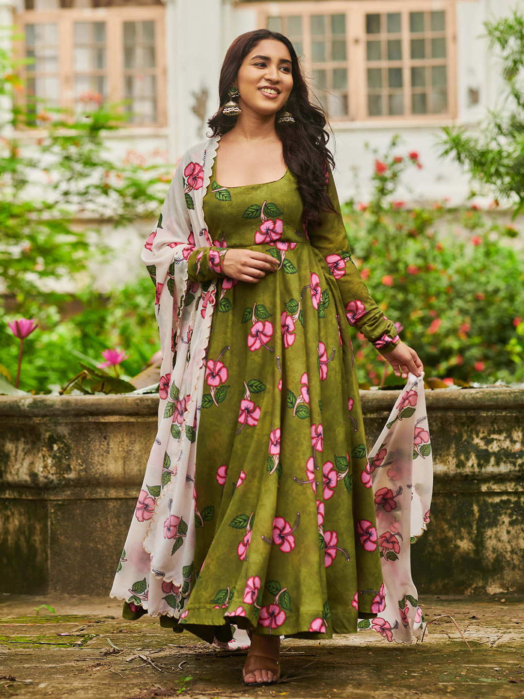 Women Ethnic Flower Slant Closure Dress