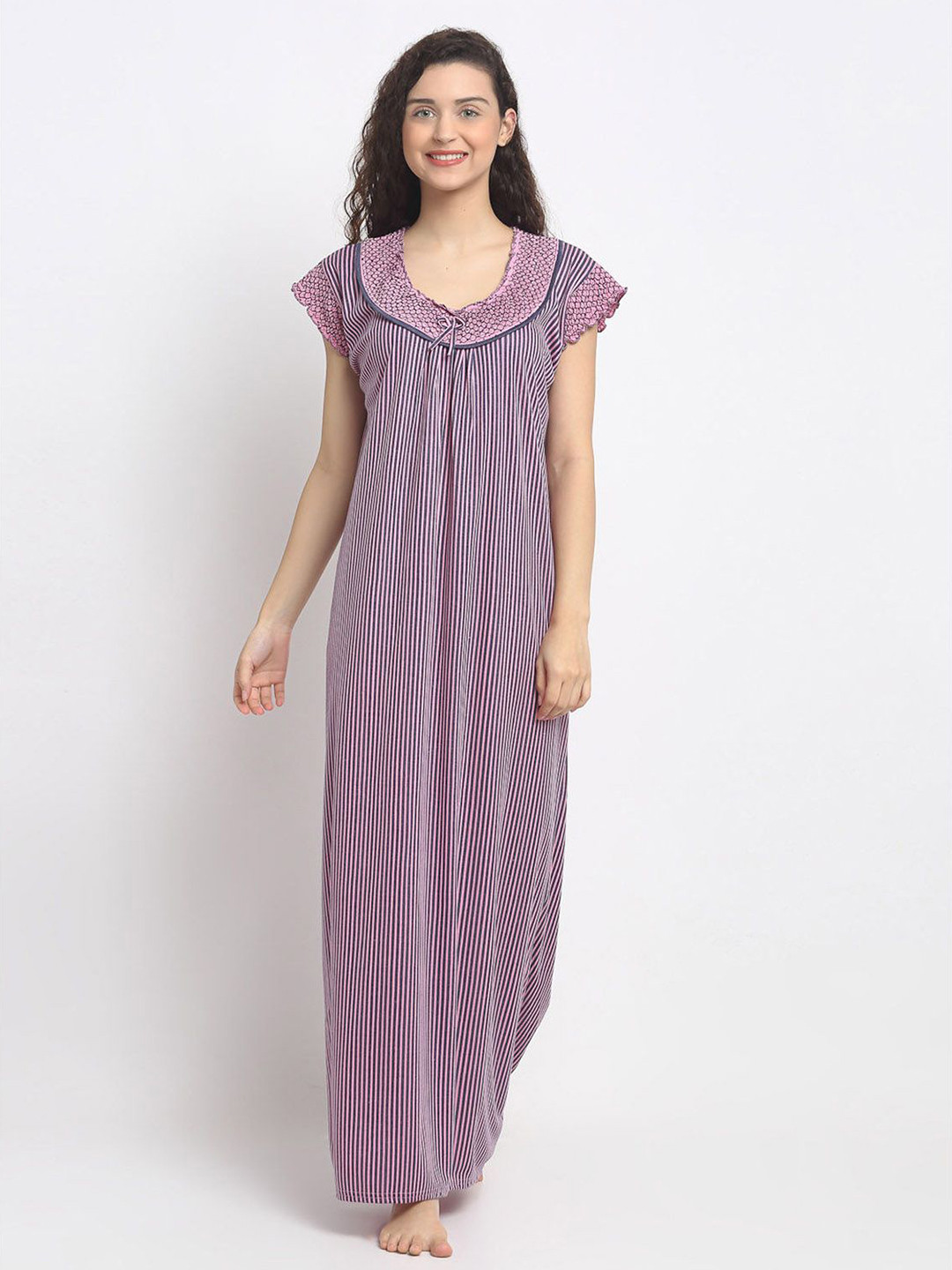 Camicia Da Notte Donna Women'secret In Cotone - Modello A Coste Con Stampa Geometrica Verde E Cordino Con Nappe