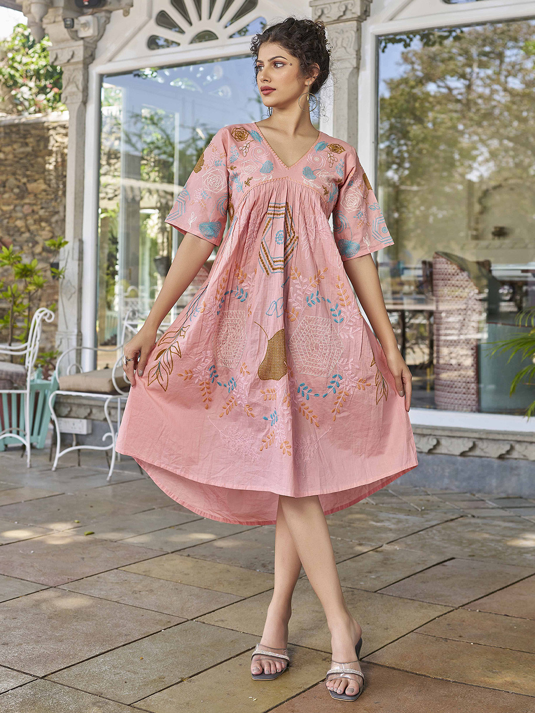 Empire flared light jeans dress