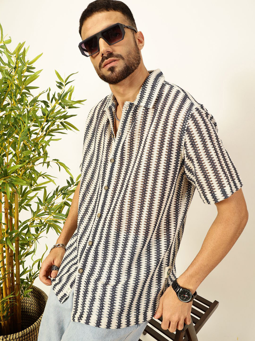 Buy Thomas Scott Men Self Design Textured Cotton Regular Fit Semi Sheer ...