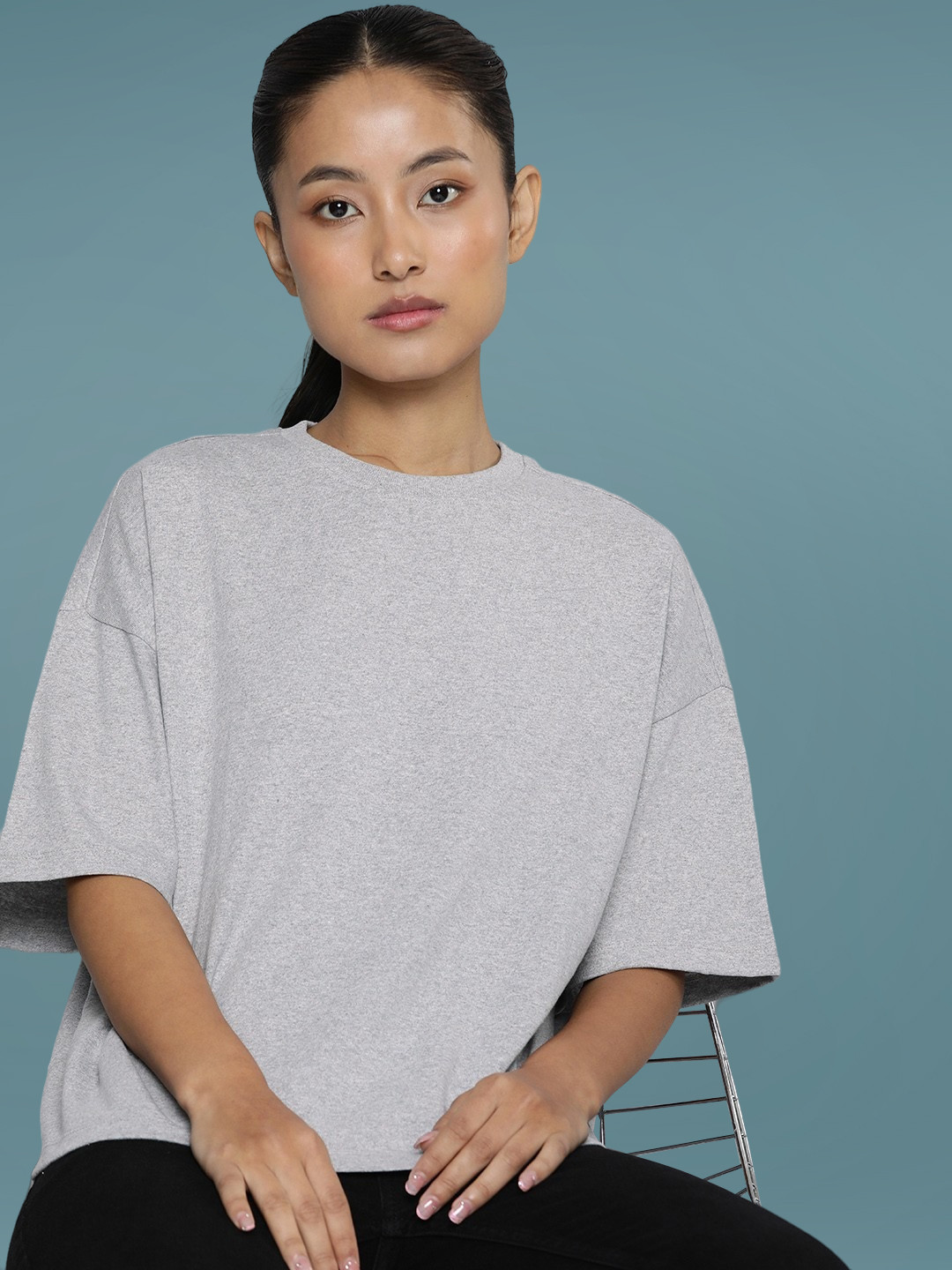 Women's Mauve Printed Round Neck Cotton Boxy T-Shirt