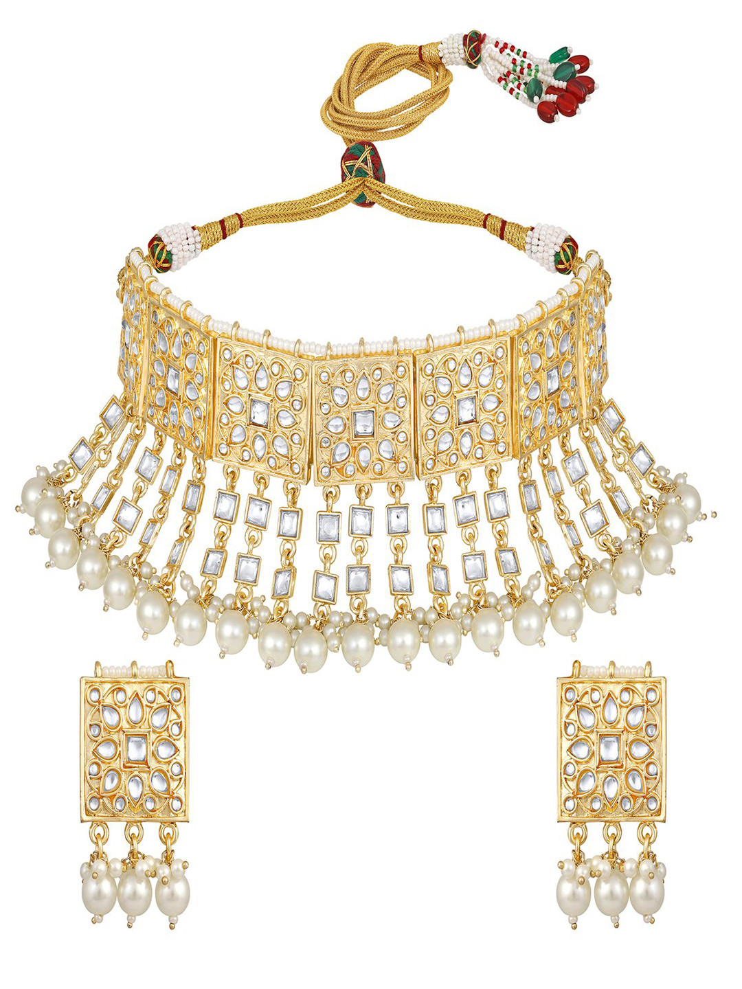 Women Gold Plated Kundan Studded Multicolor Pearl Beaded Traditional Jewellery Set main image 1