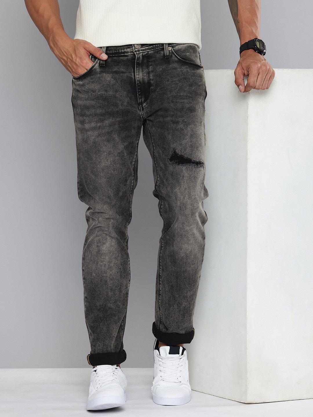 Lavnis Men's Distressed Ripped Straight Leg Jeans - Slim Fit Denim Pants, Size 40