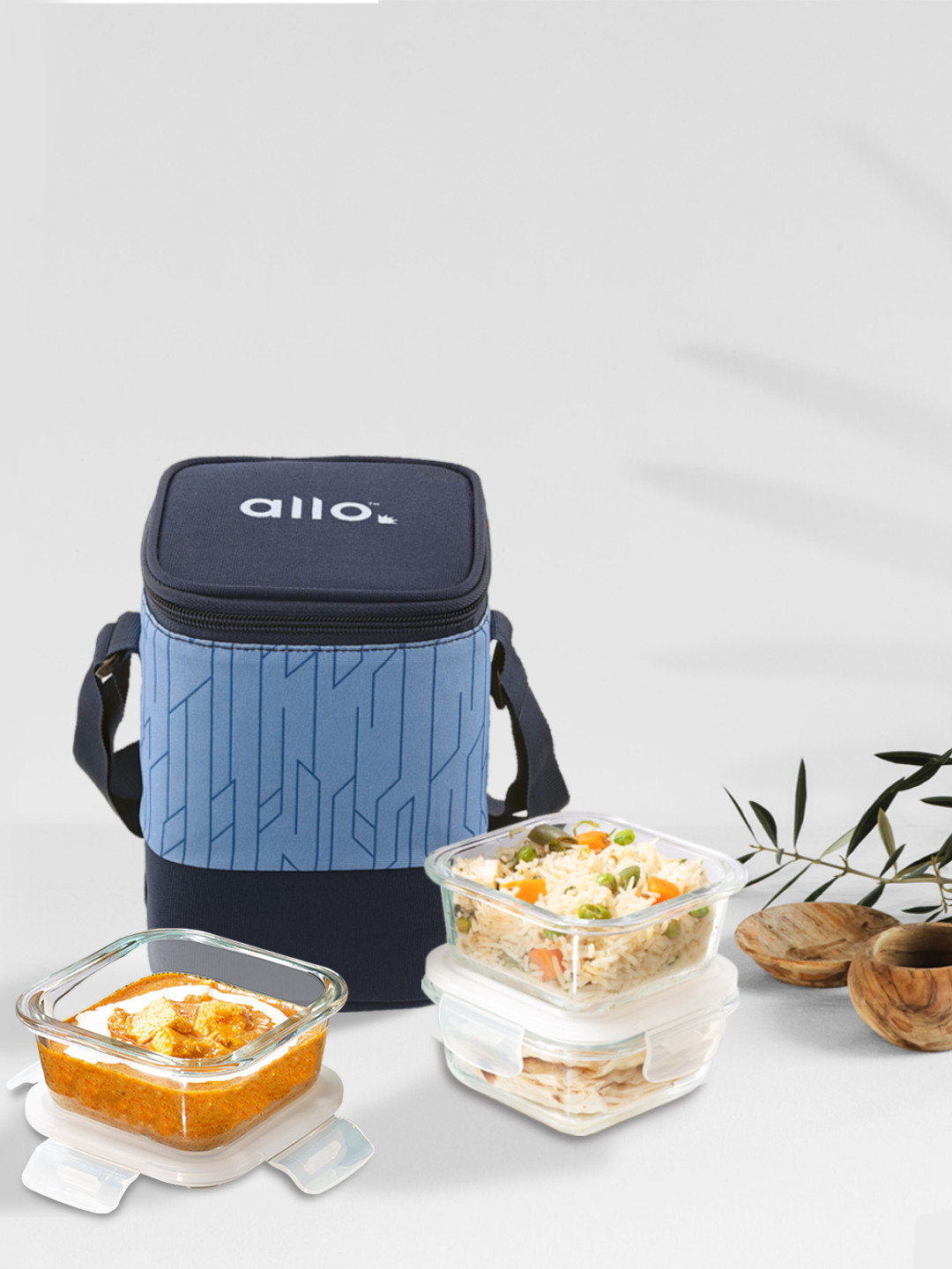 Buy Allo Microwave Oven Safe With Space Blue Bag Glass Lunch Box (320Ml ...